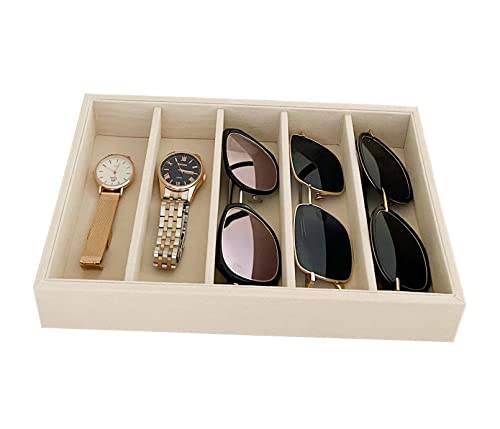 Luxurious 5 Grid Beige Velvet Eyewear Storage Sunglasses Jewelry Tray Organizer Soft Protection Drawer Divider Store Display - color: B5