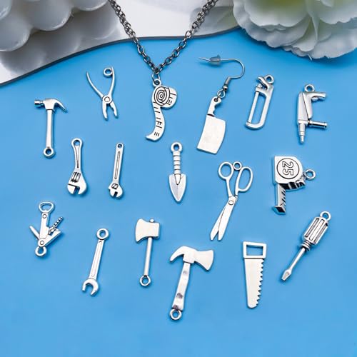 Youdiyla 51pcs Alloy Ancient Silvery Father's Day Series Tool Set Pendant Jewelry Making DIY Keychain Earrings Pendant Various Design Charms for Jewelry Making Bracelets Necklace (M351) - color: M351