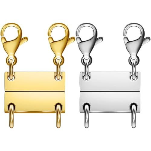 Layering Magnetic Necklace Clasps, Stainless Steel Chain Link Clasps, Multiple Necklace Clasp for Layered Look (2golden+2silvery A) - color: 2golden+2silvery A