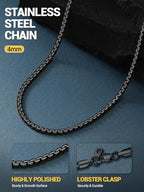 PROSTEEL Stylish Stainless Steel Flat Box Link Chain Necklace for Men, Silver/Gold/Black Tone, Hypoallergenic Jewelry, 14"-30", Come with Box - size: 18 inch(46cm), style: 4mm-Cool Black