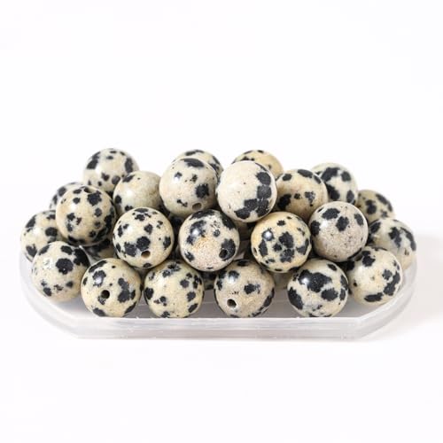 100Pcs Natural Stone 6mm Dalmatian Round Loose Gemstone Energy Healing Beads Hole Size 1mm DIY Smooth Beads for Bracelet Necklace Earrings Jewelry Making - color: Dalmatian, size: 6mm