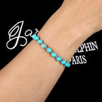 QOGIR 14k gold Handmade Healing Bracelet, Natural Gem Stone Crystal Elastic Gold Bracelet - color: Blue Turquoise Silver - Wisdom, size: 6m