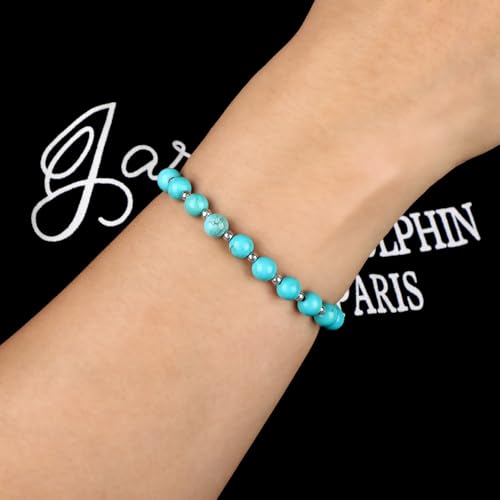QOGIR 14k gold Handmade Healing Bracelet, Natural Gem Stone Crystal Elastic Gold Bracelet - color: Blue Turquoise Silver - Wisdom, size: 6m