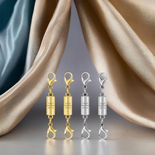 925 Sterling Silver Magnetic Clasp, Strong Jewelry Connector for Necklaces and Bracelets, Double Hook Design (8pcs Golden Silvery) - color: 8pcs golden silvery