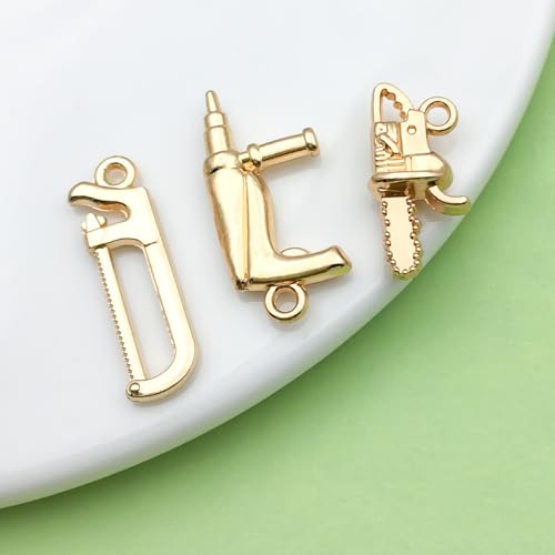 80pcs KC Golden Father's Day Series New Tools Hammer, Wrench, Saw, Screwdriver Pendant Jewelry Making DIY Keychain Earrings Pendant Various Design Charms for Jewelry Making Bracelets Necklace (SN902) - color: SN902
