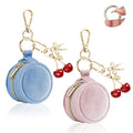 Jewelry Ring Holder Keychain, 2 Pack Velvet Jewelry Holder Storage Box with Buckle, Portable Small Travel Ring Keeper Case for Rings, Earrings, Stud, Necklaces (Pink+Light Blue) - color: Pink+Light Blue