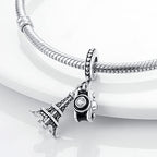 MULA 925 Sterling Silver Charms for Bracelets and Necklaces Lipstick and Bag Dangle Pendants Tower Camera Beads Jewelry Charms for Women - color: Camera and Tower