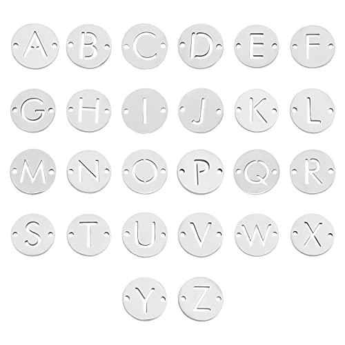 UNICRAFTALE Stainless Steel Alphabet Link Charms from A to Z Letter Pendants Connectors for Earring Bracelet Necklace Flat Round Metal Pendant DIY Earring Bracelet Making - color: Metal Color