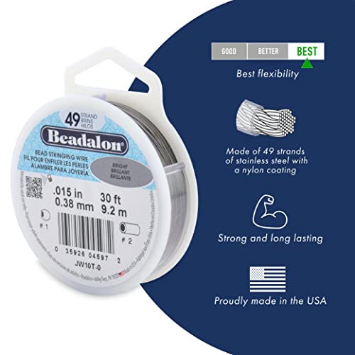 Beadalon 49 Strand Stainless Steel Bead Stringing Wire, .015 in / 0.38 mm, Gold Plated, 10 ft / 3.1 m - color: Gold Plated, style: .015 in / 0.38 mm, 10 ft / 3.1 m