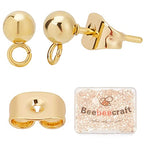 Beebeecraft 100PCS 24K Gold Plated Earring Studs with Loop Ball Post Earring Findings with 100Pcs Butterfly Ear Back for DIY Jewelry Dangle Earring Making(15x7mm, Ball: 4mm) - color: Gold, size: 4mm Ball
