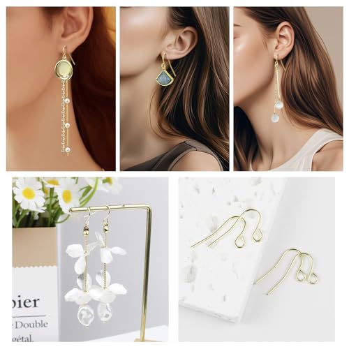 14K Gold Plated Earring Hooks, 500PCS Earring Findings for Jewelry Making Hypoallergenic Ear Wires Fish Hook for DIY Earrings Bulk Pack - color: A style-14K Gold Simple Earring Wire