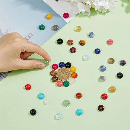 SUPERFINDINGS 40pcs 20 Style Natural Cabochon Gemstone 12mm Half Round Dome Flatback Quartz Stone for Necklace Jewelry Making DIY Craft Handmade - size: 12mm