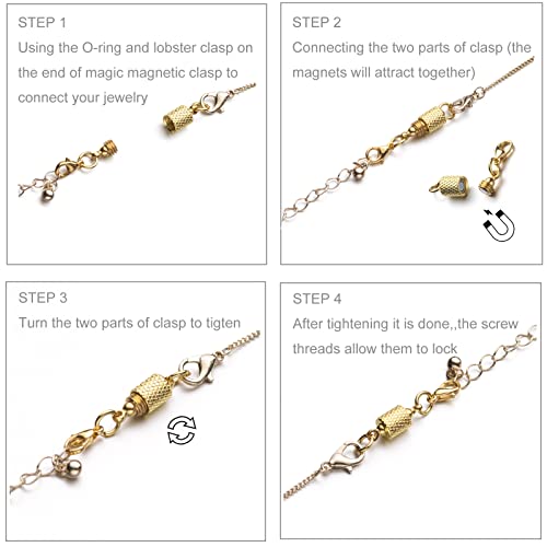 Zpsolution Screw-in Locking Magnetic Jewelry Clasps for Necklaces 6mm Light and Small Keep The Clasp in Back - color: Silver / Gold