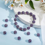 PH PandaHall 100pcs Purple Polymer Clay Beads with Rhinestones, 10mm Round Disco Ball Beads for Jewelry Making - color: Purple