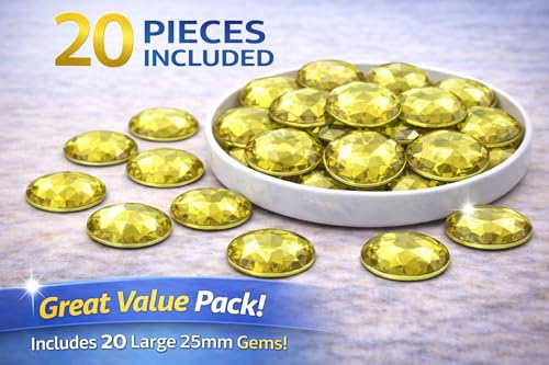 25mm Yellow Jonquil - Yellow H115 Flat Back Round Acrylic Rhinestones Plastic Circle Gems for Costume Making Cosplay Jewels Pro Grade Embelishments - 20 Pieces (Jonquil - Yellow) - color: Jonquil - Yellow