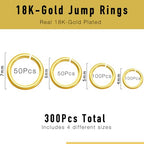 300PCs 18k Gold Plated Jump Rings for Jewelry Making, 4mm 5mm 6mm 7mm Earring Bracelet Necklace Finding & Supplies (18K Gold Plated) - color: 18K Gold