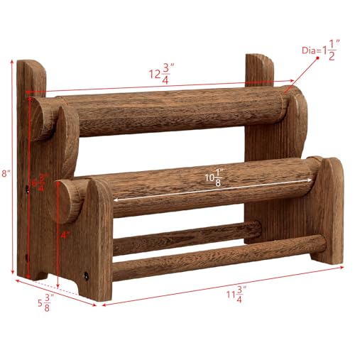Ikee Design 2 Wooden 2-Tier Bar Bracelet/Bangle Jewelry Holder Stand Display Organizer, Wood Bracelet Bangle Holder, Brown Color, 11 3/4 W x 5 3/8 D x 8 H in - color: Brown, 2 Pieces