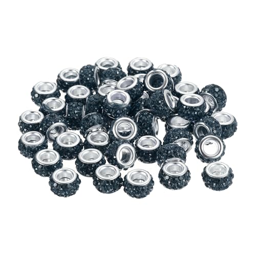uxcell 50Pcs European Large Hole Beads, Rhinestone Craft Bead Crystal Charm Spacer Beads for Pens Bracelet Making Necklace DIY Craft, Navy Blue - color: Navy Blue