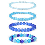 Vinswet 4pcs Beaded Bracelets for Women,Natural Healing Crystal Gemstones Bracelet,Anxiety Stress Relief Bracelet Handmade purple Jewelry Gifts for Women - color: Light blue cat eyes&Blue cat eyes&Dark blue cat eyes