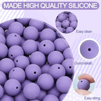 MAIBAOTA 120 Pcs Purple Silicone Beads 15 mm Purple Beads for Keychain/Pens/Bracelet/Necklace Making Focal Beads Loose Rubber Round Silicone Beads Bulk for Craft Making（with Boxed Kits） - color: Purple