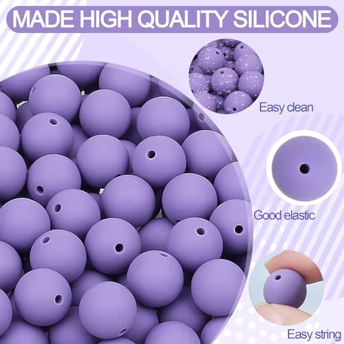 MAIBAOTA 120 Pcs Purple Silicone Beads 15 mm Purple Beads for Keychain/Pens/Bracelet/Necklace Making Focal Beads Loose Rubber Round Silicone Beads Bulk for Craft Making（with Boxed Kits） - color: Purple