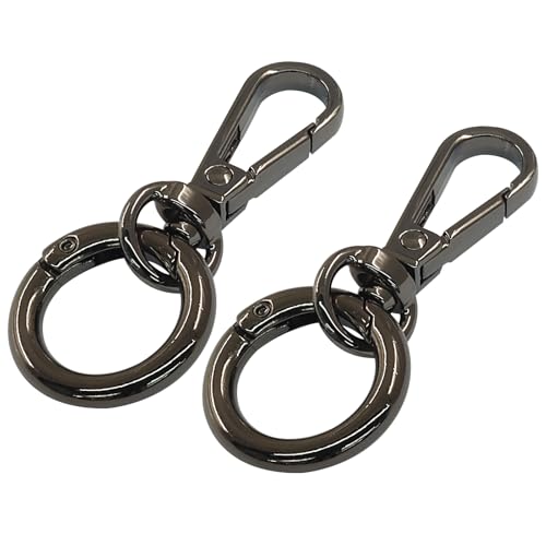 2 Pcs 5-Split Swivel Snap Hooks with Key Rings, Opening Metal Swivel Lobster Claw Clasps for Key Chain Clip, Lanyard, DIY Crafts, Jewelry Making, Bags and Accessories(Black) - color: Black