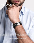 Feraco Copper Bracelet for Men 3X Strength,Magnetic Therapy Bracelet Copper Jewelry with Powerful 3800 Gauss Magnets - style: Black Dome