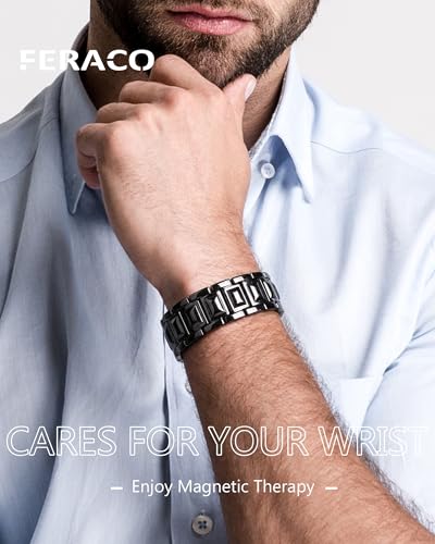 Feraco Copper Bracelet for Men 3X Strength,Magnetic Therapy Bracelet Copper Jewelry with Powerful 3800 Gauss Magnets - style: Black Dome