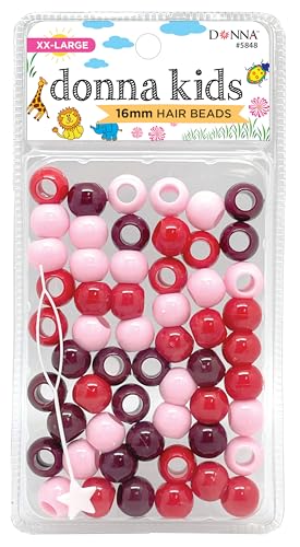 Donna 16mm Hair Beads Quick Beader Tool for Braiding Hair, Ideal for Kids DIY with Pony Beads, Perfect for Creating Unique Hair Braids, and Easy Styling, 3 RED Tone Mix - color: 3 RED MIX