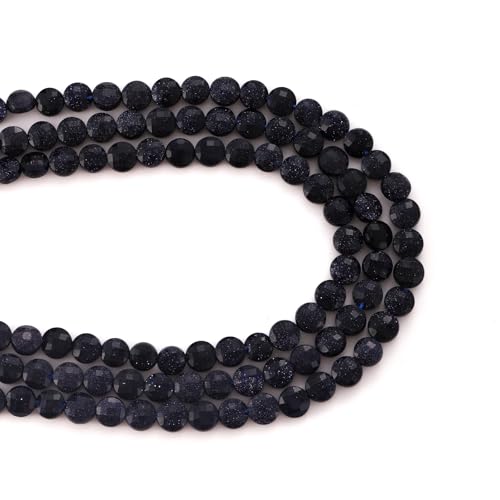 6mm Faceted Natural Bluesand Stone Beads Coin Disc Gemstone Spacer Beads for Jewelry Making DIY Bracelet Necklace - color: Bluesand