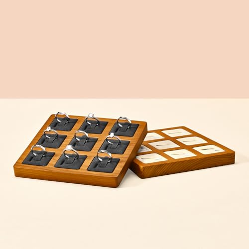 Oirlv Solid Wood Ring Display Stand Showcase Ring Display Organizer Tray 9 Bits Jewelry Holder(Creamy-white) - color: Creamy-white