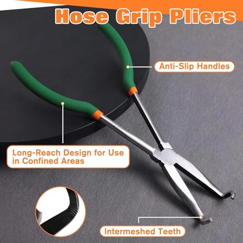 SPEEDWOX Long Reach Hose Grip Pliers 90 Degree Circle Plier Serrated Jaws Ring Nose Spark Plug Removal Tool for Hard to Reach Narrow Spaces High Leverage Reduce Efforts Non-slip Handle - style: 90° Hose Grip Pliers