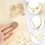 1 Box 180Pcs 18K Gold Plated Leverback French Hooks Stainless Steel Earring Findings Kit Eye Pin Head Pins Jump Ring Open Loop French Earwire Lever Back Earrings Findings for Jewelry Making - color: Gold