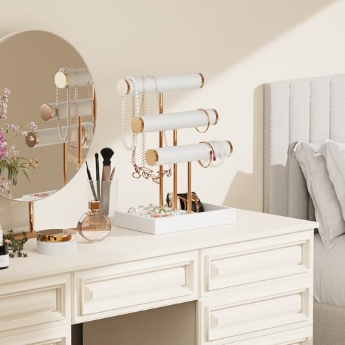 Abiglifty 3 Tier Necklace Holder Display, Jewelry Organizer, Jewelry Stand, Bracelet Display, Necklace Organizer, Bracelet holder, Jewelry Display for Necklace, Watches, Rings, white - color: white