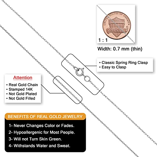 Kooljewelry Womens Classic Rope Chain - 14k White Gold Barely-There Necklace Thin Lightweight - size: 24 inch, style: 0.7 mm wide
