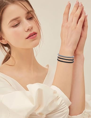2/3-Pieces 4mm 6mm 8mm Natural Crystal Gemstone – Handmade Reiki Energy Healing Stretch Bracelets Jewelry for Yoga, Meditation, Unisex - color: 3 Pieces (BlackOnyx&Hematite&MatteBlackAgate), size: 4mm