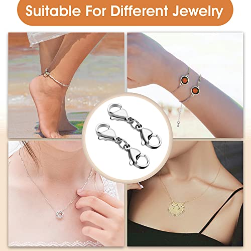 Grevosea 10 Pieces Double Lobster Clasp Extender, Stainless Steel Lobster Claw Clasps Double Claw Connector Bracelet Necklace Extender for DIY Jewelry Making Women Gifts (Silver) - color: 10pcs