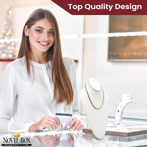 Novel Box White Leatherette Bust Stand Jewelry Necklace Display 8x5x15.5 Inches - Freestanding Travel Necklace Holder Stand - Necklace Mannequin Organizer Stands - Necklace Displays X-Large - color: White Leatherette, size: X-Large