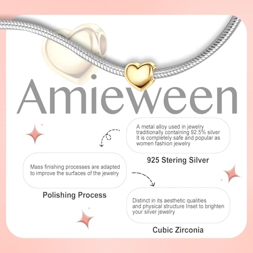 S925 Charms for Bracelets and Necklaces, Gifts for Mothers Nurses Day Graduation, for Girlfriend Family Friend, Bead Pendant, for Pandora, Silver 14K Gold Plated Enamel CZ, DIY Jewelry Making - style: Small 14K Gold Plated Heart Charm