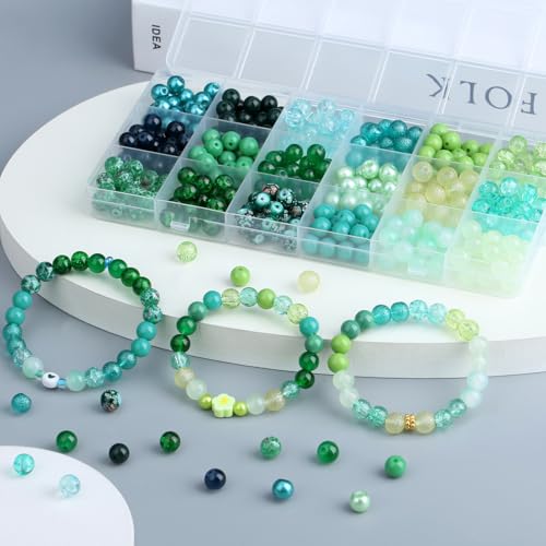 DUQGUHO St Patricks Day Beads for Jewelry Making, 8mm Green Glass Beads for Bracelet, Green Bead for Beaded Plants Necklace Crafts DIY 360PCS - color: 5-Green