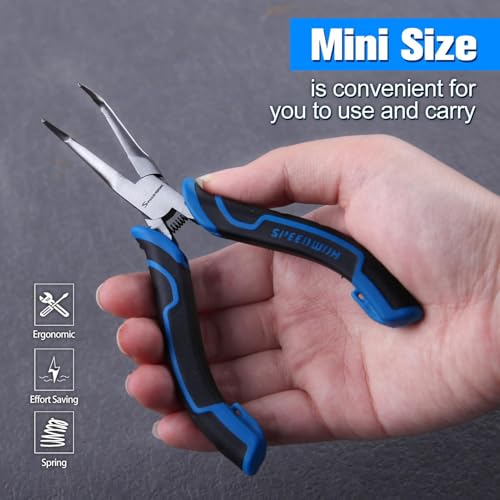 SPEEDWOX Bent Needle Nose Pliers With Serrated Jaw 45-Degree Bent Pliers Tweezer Long Nose Plier With Teeth Jewelry Making For Bending Gripping Needle Remover Fishing Plier - style: Bent Needle Nose Pliers