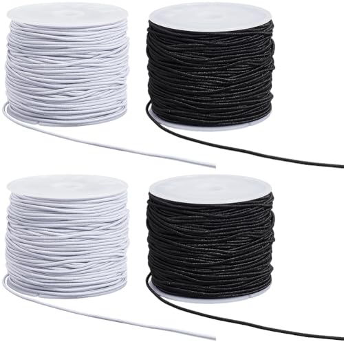 4 Rolls 1MM 80 Yards Elastic String Cords Round Sturdy Stretchy Black White Soft Fibre Beading Thread Art Sewing Accessories Cord for Jewelry Making Necklace Bracelet Adult Diy Craft Supply - size: 1mm