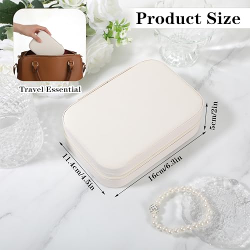 2-Pack PU Leather Travel Jewelry Organizer Cases with Mirror for Women, Portable Velvet Jewelry Box Set for Earrings, Rings, Necklace, Bracelet - Luxury Gift Set (Beige)