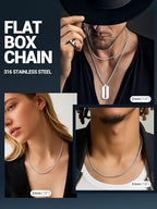 PROSTEEL Stylish Stainless Steel Flat Box Link Chain Necklace for Men, Silver/Gold/Black Tone, Hypoallergenic Jewelry, 14"-30", Come with Box - size: 30 inch(76cm), style: 2mm-Elegant Silver