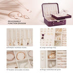Travel Jewelry Case Organizer, Large Travel Jewelry Organizer, Travel Jewelry Box and Portable Travel Jewelry Case, Burgundy Red - color: Exquisite Wine Red