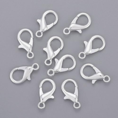 HDSupplies 50 Pieces - Lobster Clasps - Bright Silver Tone - 21x12mm w/ 2mm Hole - color: Bright Silver Tone, size: 21x12mm