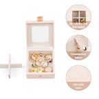 SANQIANWAN Small Leather Jewelry Box with Glass Top Mini Earring Display Case with 4 Grid for Selling Gift for Girls and Women (PearlWhite) - color: PearlWhite-A