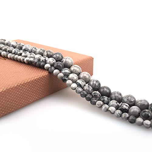 4mm Natural Map Stone Round Loose Stone Beads for Jewelry Making DIY Crafts Design 1 Strand 15" APPR.98-100pcs - color: Map Stone, size: 4mm