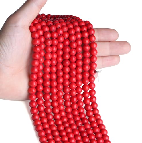 Natural Red Turquoise Stone Beads 100Pcs 8mm Crystal Beads Loose DIY Round Stone Bead for Bracelet Necklace Earrings Making - color: C-Red Turquoise, size: 100pcs