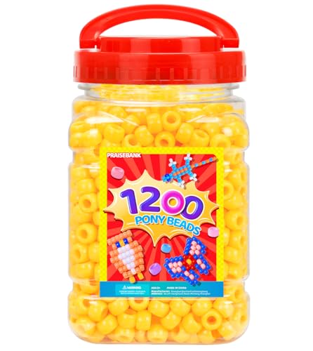 Praisebank Pony Beads, 1200pcs 6x9mm, Wholesale Beads, Bracelets Jewelry Making, Arts & Crafts(Yellow) - color: YELLOW, size: Small Size